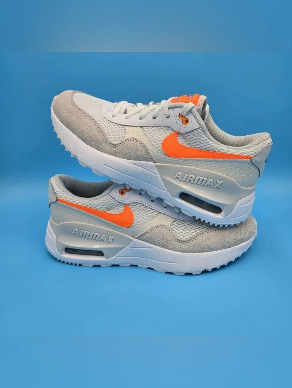 Nike Kids Air Max Systm (GS) Sneaker - White with Orange Swoosh DQ0284 114 5y